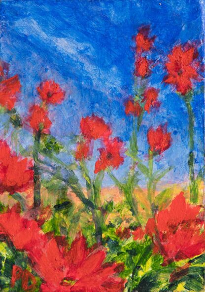 Cosmos Red - 3.5x2.5 inches - vertical acrylic on panel unframed