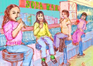 Card Printable Download: "Soda Bar" 5x7 folded card design mono+color