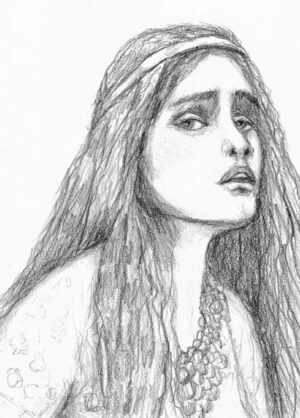 Download: 5x7 folded card - Lady of Shalott - pencil detail sketch