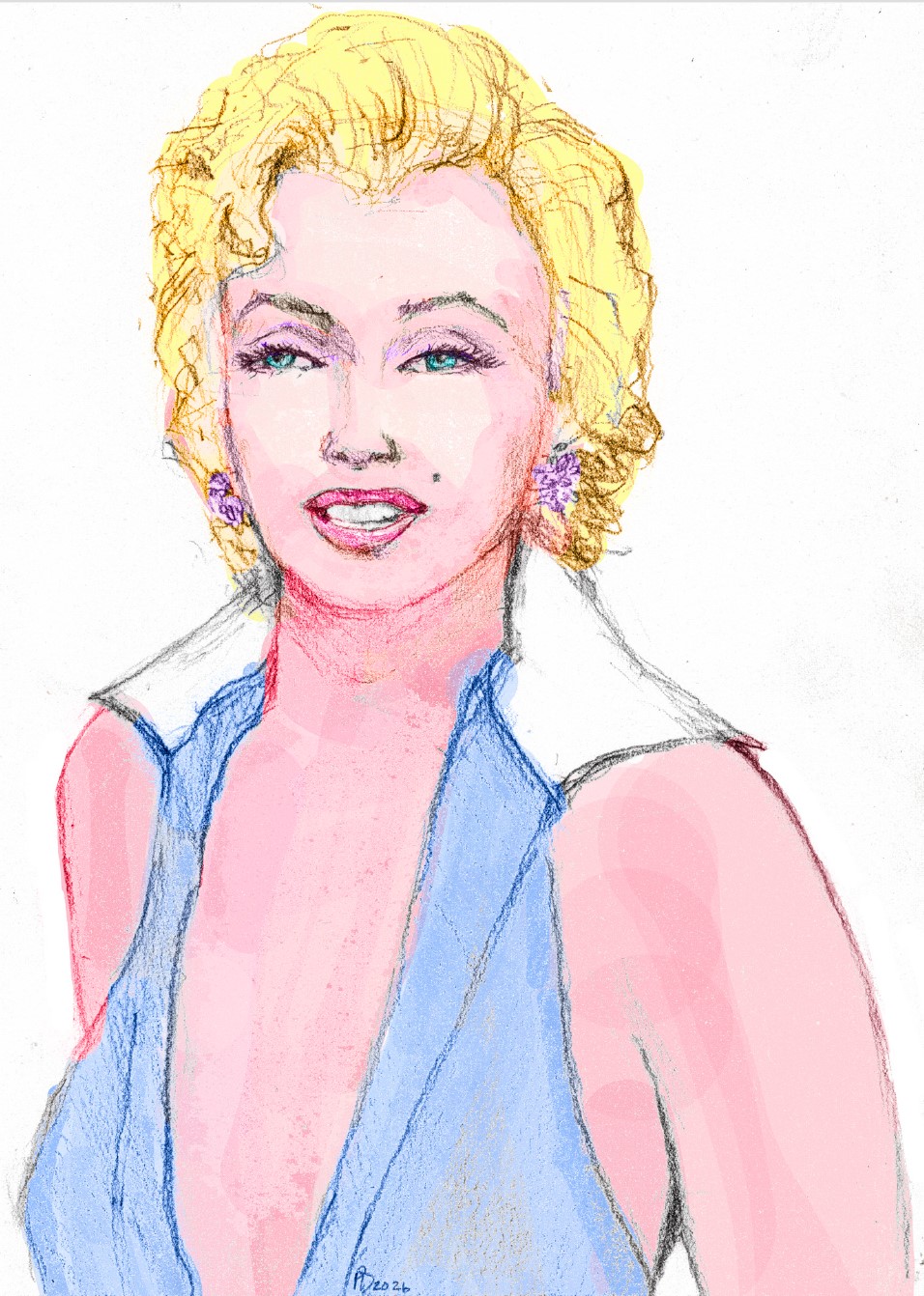 Download: 5x7 folded card - Marilyn Niagara -pencil+color