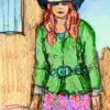 "Cowgirl in Green" detail of pencil+colorize by peterdustrud.com