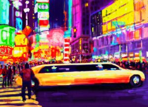 "Stretch Limo, NYC" 7x10 inches -display print from original digital painting