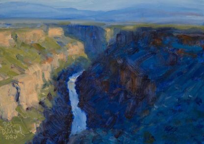 Rio Grande at Taos Gorge Bridge 5x7 oil by peter dustrud