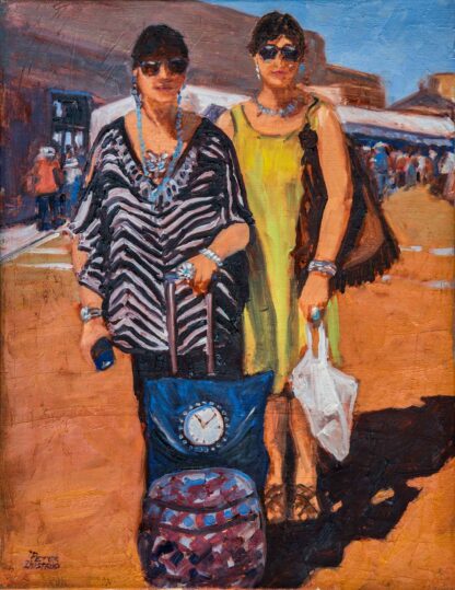 Plaza Shoppers 18x14 inches oil by peter dustrud