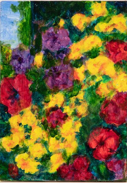 Petunias - 3.5x2.5 inches - vertical acrylic on panel unframed